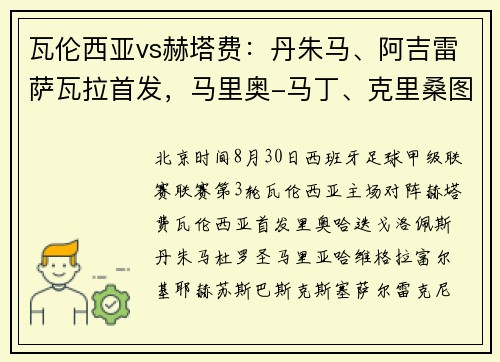 瓦伦西亚vs赫塔费：丹朱马、阿吉雷萨瓦拉首发，马里奥-马丁、克里桑图斯-乌切出战